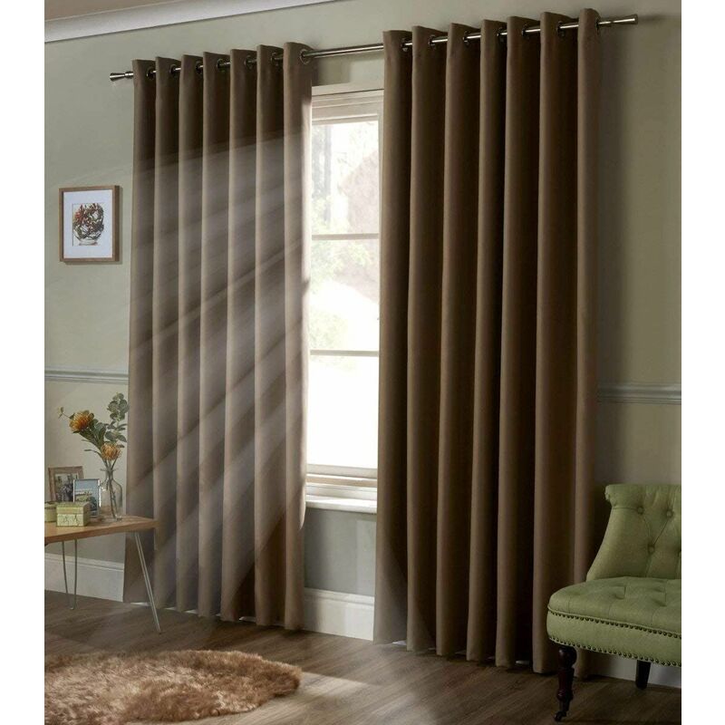 Blackout Curtains Eyelet Ring Top Ready Made, Polyester, Beige, 66 x 54 - Alan Symonds