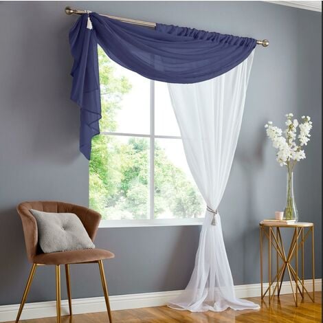 Alan Symonds Double Voile Ready Made Rod Pocket Heading Navy 57x72" (147x183cm) Curtain Panels
