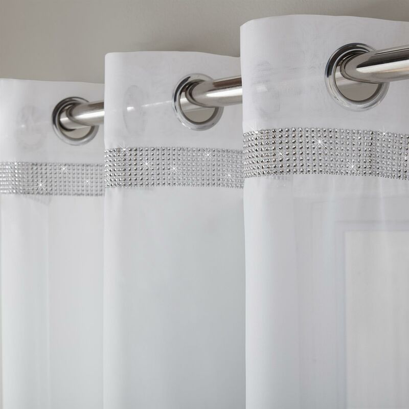 Glitter Eyelet Ready Made White 72' Single Curtain Panel - Alan Symonds