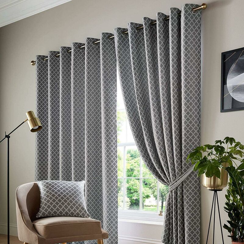 Alan Symonds Jacquard Curtains Eyelet Ring Top Fully Lined Ready Made, Polyester, Latte, 66 x 72