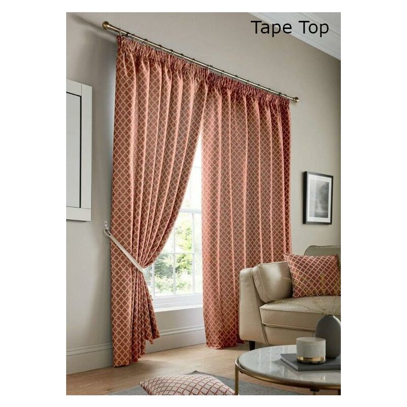 Jacquard Curtains Pencil Pleat Taped Heading Fully Lined, Polyester, Orange, 46 x 54 - Alan Symonds