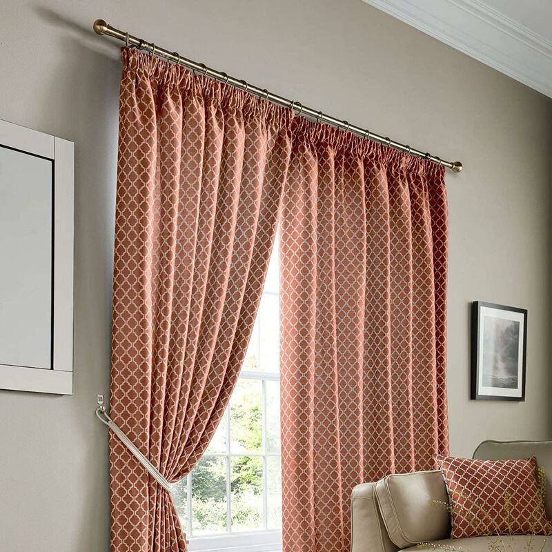 Jacquard Curtains Pencil Pleat Taped Heading Fully Lined, Polyester, Orange, 46 x 90 - Alan Symonds