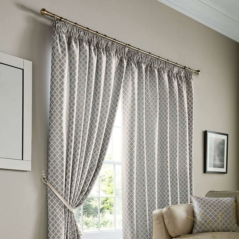 Alan Symonds Jacquard Curtains Pencil Pleat Taped Heading Fully Lined Ready Made, Polyester, Silver, 90 x 72