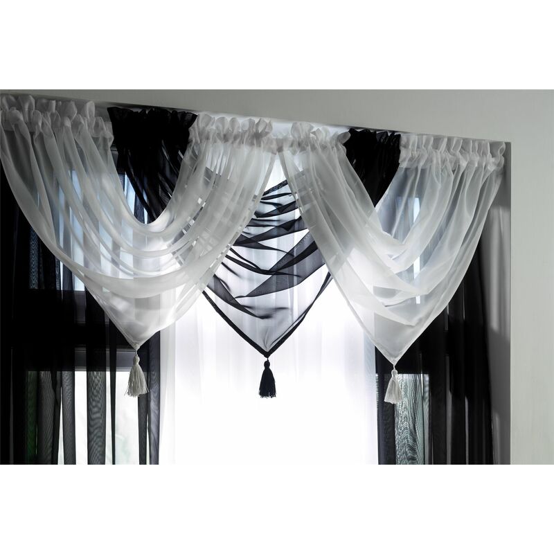 Plain Voile Curtain Swag Panel Black Tasseled - Alan Symonds