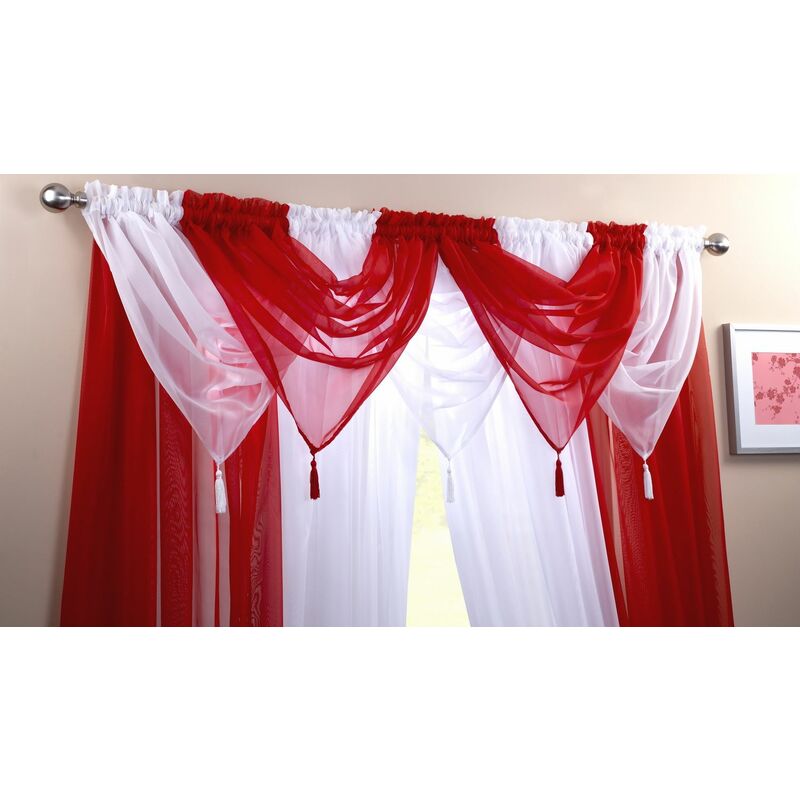Plain Voile Curtain Swag Panel Red Tasseled - Alan Symonds