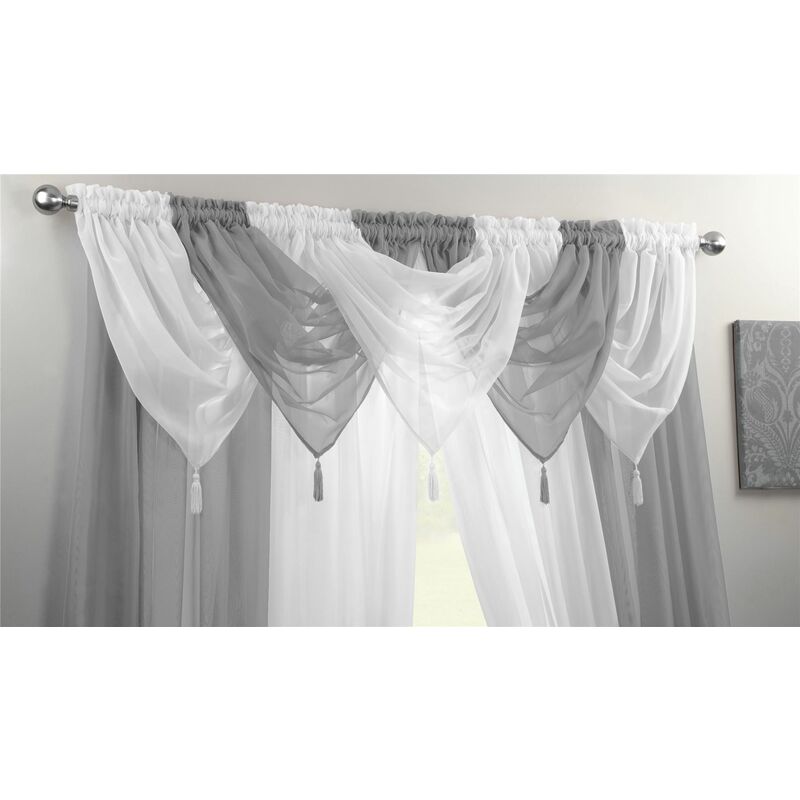 Plain Voile Curtain Swag Panel Silver Grey Tasseled - Alan Symonds