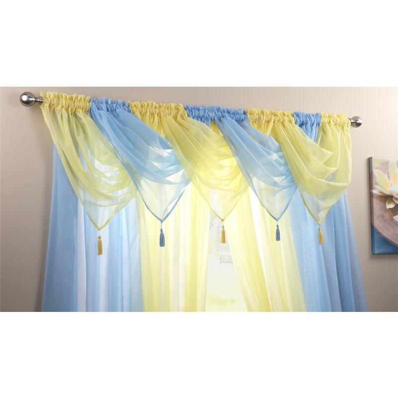 Plain Voile Curtain Swag Panel Sunshine Yellow Tasseled - Alan Symonds