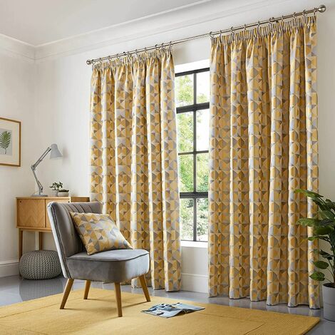 Alan Symonds Skandi Lined Pencil Pleat/Taped Top Curtains (Ochre, 90" x 108" (229 x 274cm))