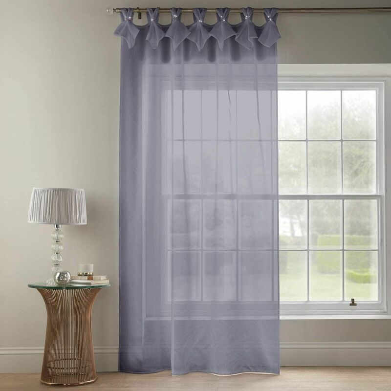 Tiara Dolly Diamante Tab Top Curtain Panel Silver 57x108' (145x274cm) - Alan Symonds