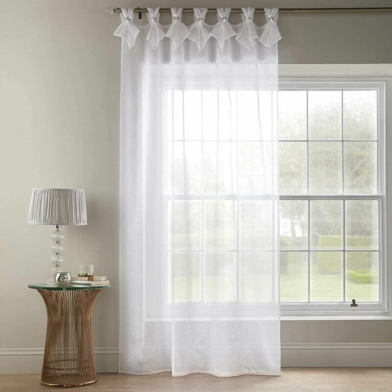 Tiara Dolly Diamante Tab Top Curtain Panel White 57x108' (145x274cm) - Alan Symonds