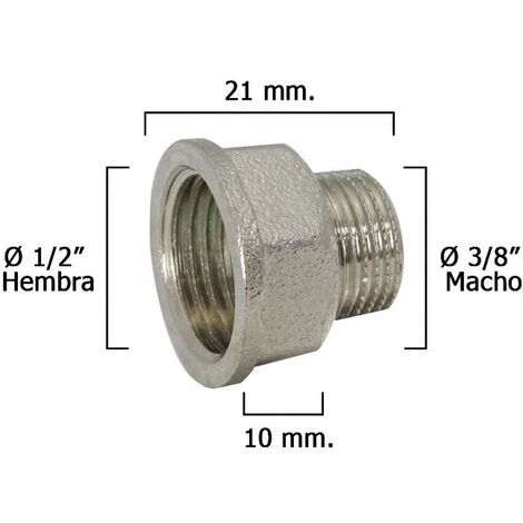Alargadera Hexagonal Reducccion Cromada 3/8 Macho - 1/2 hembra x M10