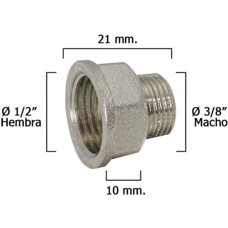 Alargadera Hexagonal Reducccion Cromada 3/8 Macho - 1/2 hembra x M10