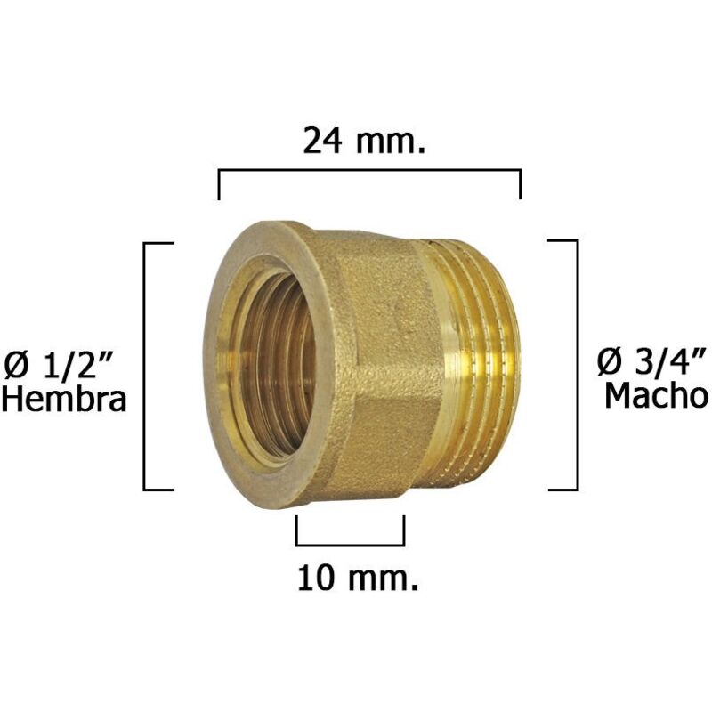 

Alargadera hexagonal reduccion pulida 3/4 macho - 1/2 hembra x m10