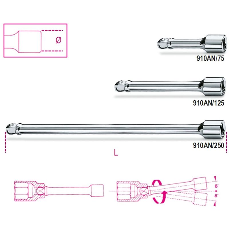

Beta Tools Barra de extensión oscilante 3/8" 910AN/250