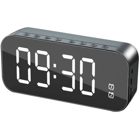 Alarm Clock Bluetooth Speaker Rechargeable Large Volume Mirror Display Portable Digital Clock Wireless Speaker Black
