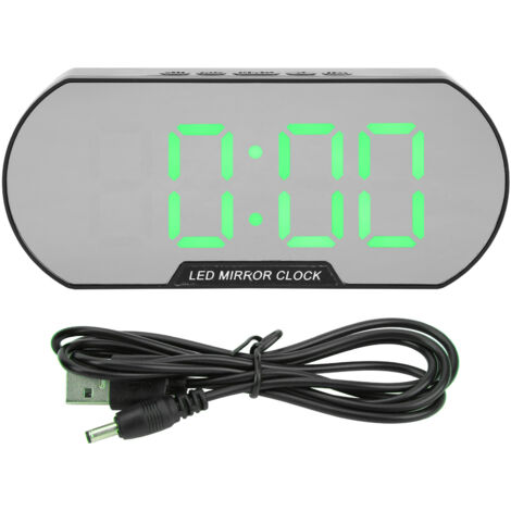 Alarm Clock LED Digital Display Makeup Mirror USB Battery Clock for Children Elderly Bedroom Office Home SchoolGreen