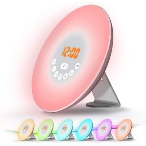 Alarm Clock Radio Bedside Lamp LED Wake Up Light Touch Control Sunrise, Sunset, Snooze, 6 Natural Sounds, 7 Colors, 10 Brightness Levels for Baby Kids Adults with Adapter