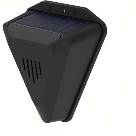 Alarma antipájaros con energía solar, resistente al agua IP55, protección completa de 360°, múltiples sonidos para ahuyentar aves con cuernos, apta para jardines y patios exteriores.