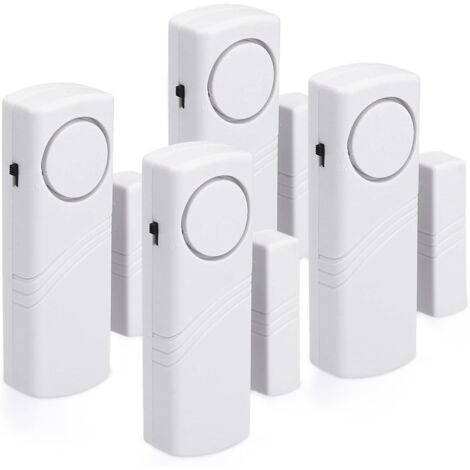 Alarma de puerta y ventana - Lote 4x Alarma inalámbrica anti-intrusión - Seguridad del hogar contra robos - Funcionamiento magnético - 100 dB.