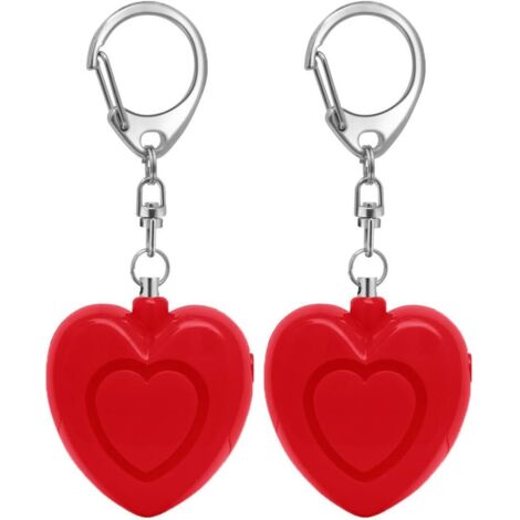 Alarma de seguridad personal con luz LED, llavero en forma de corazón, esencial para viajes al aire libre, 125 dB, rojo, paquete de 2
