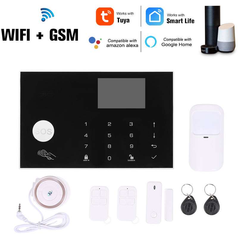 

Asupermall - Alarma GSM Wifi del sistema de intercomunicacion de control remoto marcado automatico Detectores TFT Display 433MHz 3 zonas cableadas