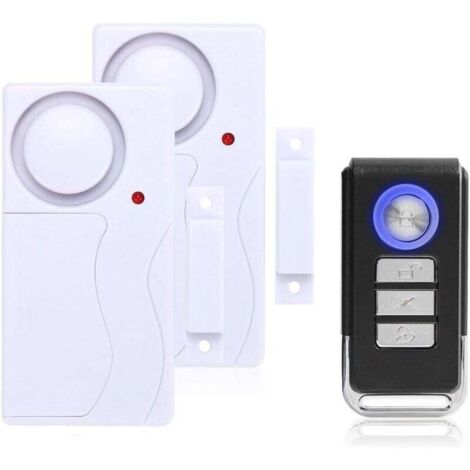 Alarma para puertas y ventanas: Alarma antirrobo inalámbrica con control remoto, fácil de instalar, 105 dB muy fuerte (incluye 2 alarmas y 1 control remoto)