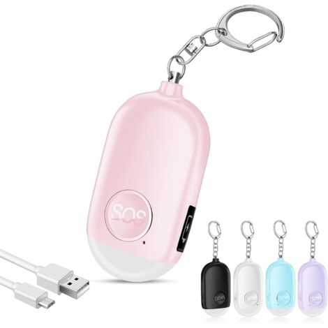 Alarma personal antiataque de 130 dB con llavero, recargable y con linterna LED para mujeres, niños y ancianos (rosa).