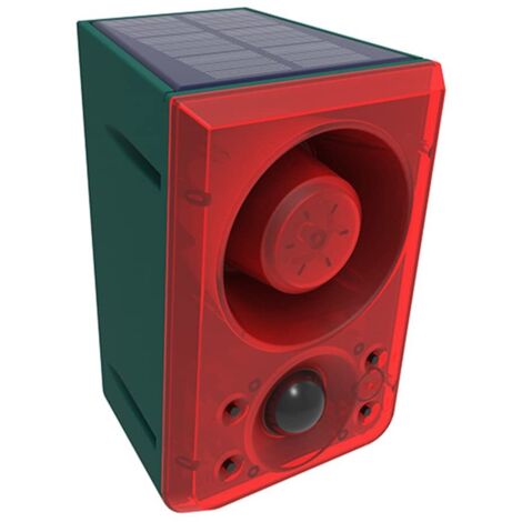 Alarma solar con detector de movimiento, luz y sirena para uso exterior, sonido grabable de 130 dB con control remoto, disparos, ladridos de perro.