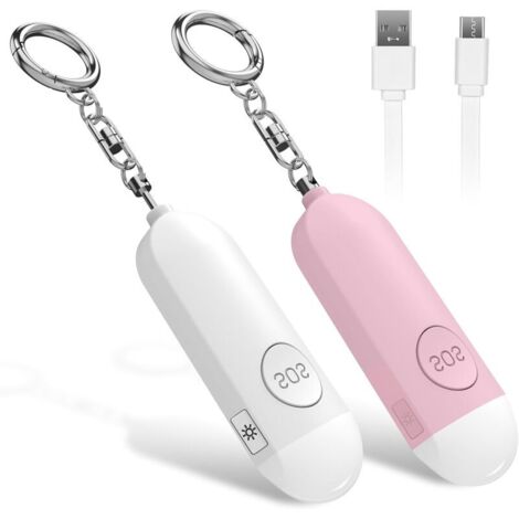 Alarmas de alarma encendidas (rosa + blanco), lightenda independiente, compatible con sirena antiataque de 130 dB y luz LED, diseñadas para mujeres, niños y otras personas.