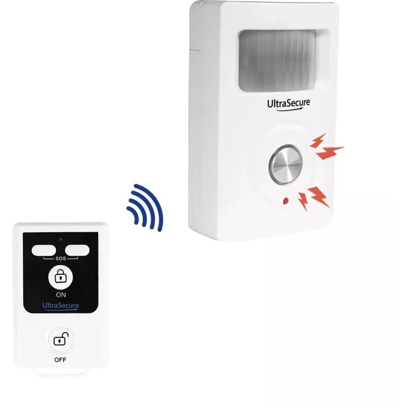 Ultra Secure - Alarme 2-en-1 sans-fil autonome avec détecteur de mouvement et sirène intégrée + télécommande (gamme bt)