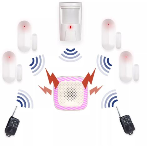 Alarme appartement sans fil - 1x PIR + 4x Détecteur d'ouverture porte / fenêtre et 2x Télécommande (HY)