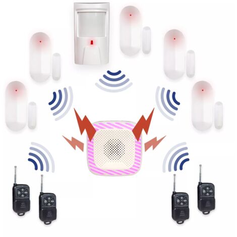Alarme appartement sans fil - 1x PIR + 5x Détecteur d'ouverture porte / fenêtre et 4x Télécommande (HY)