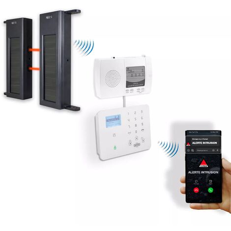 Alarme appel et SMS GSM 2G+3G+4G barrières infrarouges solaires 1B-60 900 mètres longue portée sans-fil (KP/DA600+)