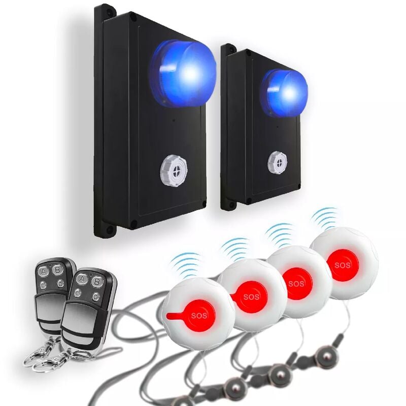 Alarme avancée panique sans fil 300m magasin/bureaux/entreprise - 2 points d'alerte réglables / 4 boutons SOS (gamme KP)