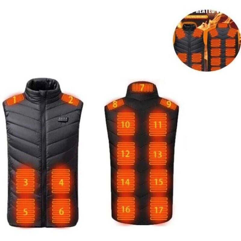 Gilet Chauffant Homme et Femme électrique Chargement USB Veste Chauffante Sans Manche Vêtements Chauffant Hiver Chaud Léger Manteau Doudoune Veste 6XL