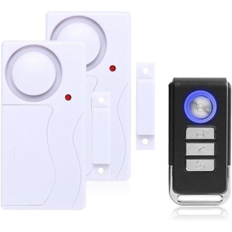 Alarme de Porte et Fenêtre - Alarme Antivol sans Fil avec Télécommande, Facile à Installer, 105db Très Fort (Comprend 2 Alarme et 1 Télécommande)
