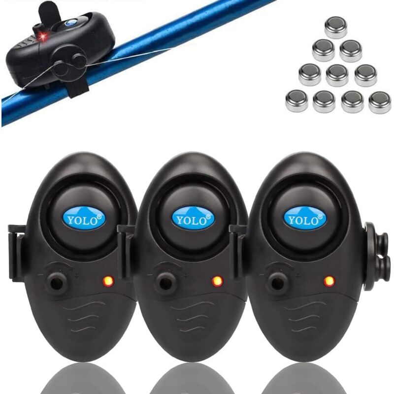 Alarme de Touche de la Canne à Pêche Détecteur Electronique Sensible Sondeur Son d'Alarme Réglable avec Indicateur LED pour Pêche Nuit Maritime