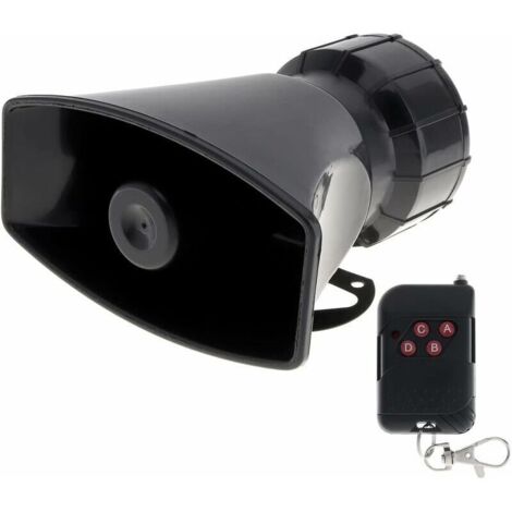 Alarme de voiture 12 V 20W avec 7 sons : klaxon, incendie, ambulance, circulation, police avec télécommande noire
