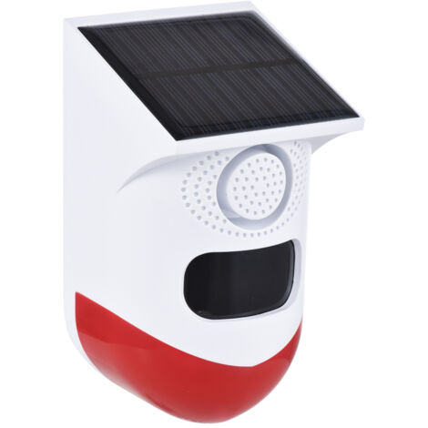Alarme extérieure détecteur de mouvement solaire, sirène 120 dB, lumières stroboscopiques LED, portée réglable, étanche IP65 (rechargeable)