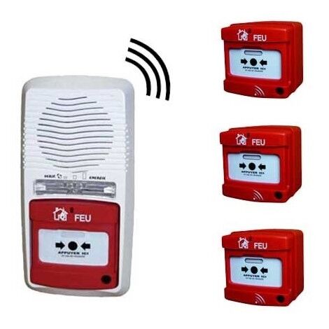 Alarme incendie type 4 radio avec 3 déclencheurs manuels – Sirène 90Db – Autonomie 5 ans – Installation rapide sans câblage – Securitegooddeal