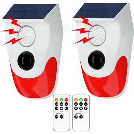 Alarme infrarouge solaire, alarme à capteur de mouvement avec, télécommande, alarme 120DB à haut décibel, zone de détection infrarouge 6 mètres/110°, IP67 étanche, système d'alarme de sécurit, 2pcs