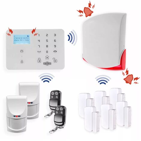 Alarme maison GSM sans fil - Centrale 4G + 2x PIR + 6x ouvertures / vibrations et sirène extérieure (KP)