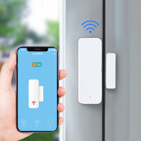 Alarme maison Sans Fil WiFi Capteur de Porte Fenêtr Intelligent, Télécommande Low Energy Alarme Maison Guazhuni （Blanc）
