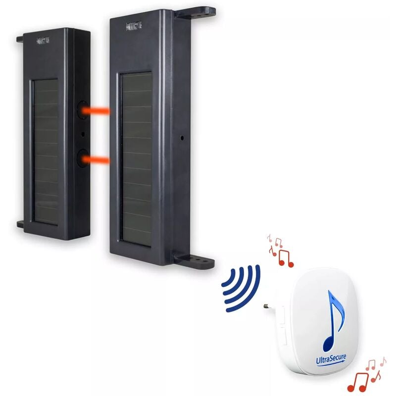 Ultra Secure - Kit alarme périmétrique sans-fil autonome longue distance 600m - Barrières infrarouges 1B-60 + carillon (DA600+)