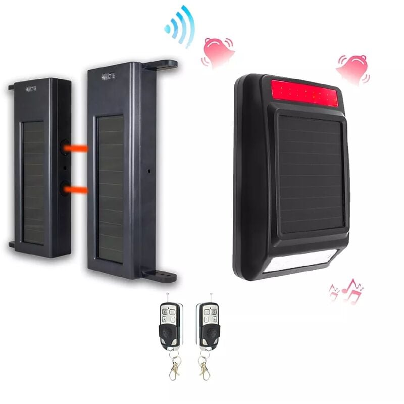 Alarme périmétrique sans-fil autonome longue distance 900m - Barrières infrarouges 1B-60 + sirène solaire (DA600+)