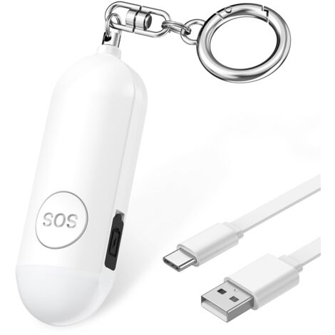 Alarme personnelle 130 dB avec porte-clés, rechargeable par USB, lampe de sécurité LED, alarme de poche d'urgence portable pour femmes, enfants, personnes âgées, travailleurs de nuit, autodéfense.
