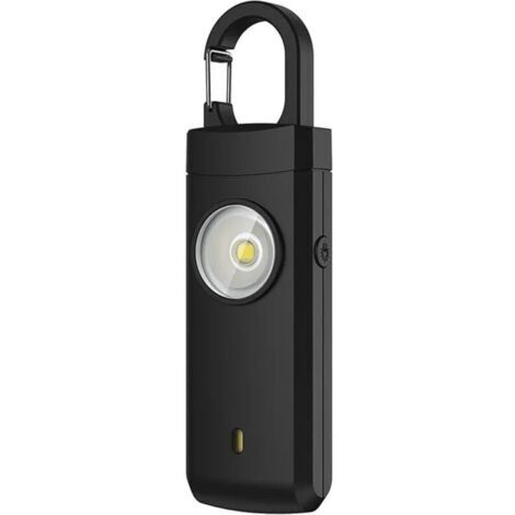 Alarme personnelle 130 dB rechargeable avec clip, lampe torche multifonction et stroboscope – Cadeau Noël, étudiant, travailleur noir