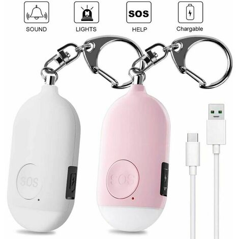 Alarme personnelle 130 dB USB rechargeable avec lampe de poche LED Fonction étanche Auto-défense pour la sécurité personnelle des femmes, enfants, seniors, rose