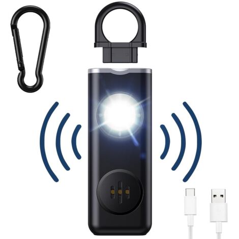 Alarme personnelle, 130dB Alarme de Poche avec Lumière LED avertisseur Anti Agression Porte-Clés Sécurité Alarme Auto-Défens pour , Enfants et Personnes agées Noir