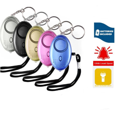 Alarme Personnelle, 5 Pièces 130DB Porte Cle Alarme d'urgence avec Torche Anti Agression avec Lumière LED for Femmes, Enfants, Personnes agées